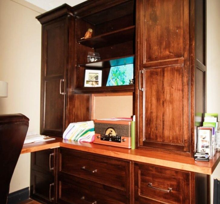 Solid wood credenza, shelving and cabinets