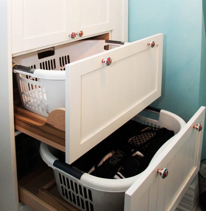 Drawers for laundry baskets eliminate clutter