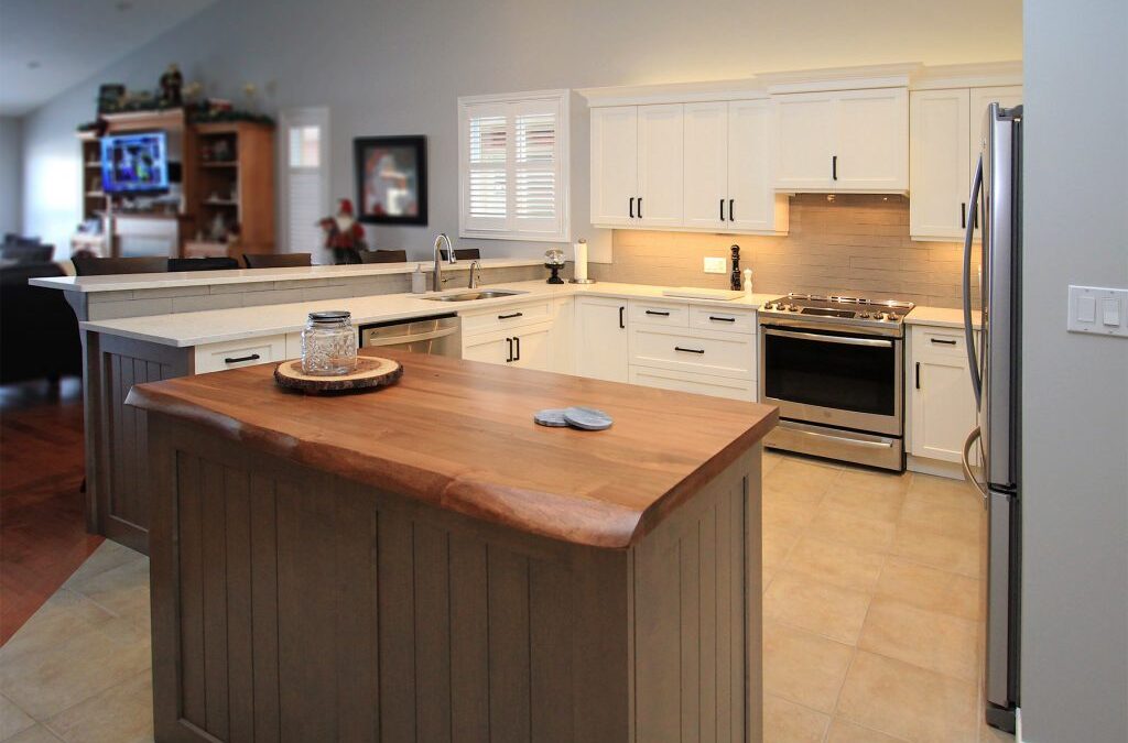 Kitchen reface with contrasting island.