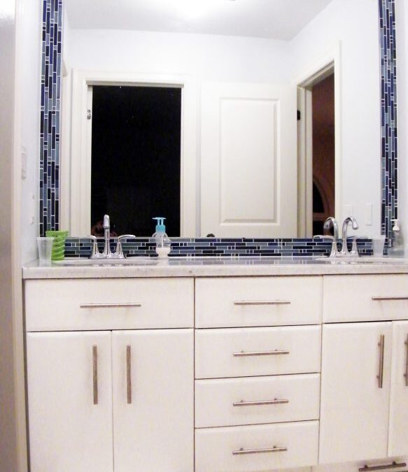 Child-friendly double sink vanity with pull-out step stools
