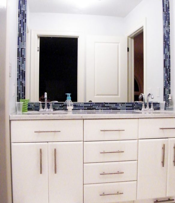 Child-friendly double sink vanity with pull-out step stools